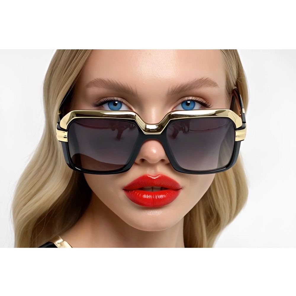 Oversized Square Sunglasses Black Gold Frame Gradient Lens Womens Aviator Fancy‎ - Picture 16 of 17